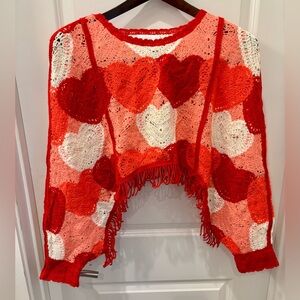 NWT House of Harlow 1960 crocheted Heart Shrug Poncho Sweater